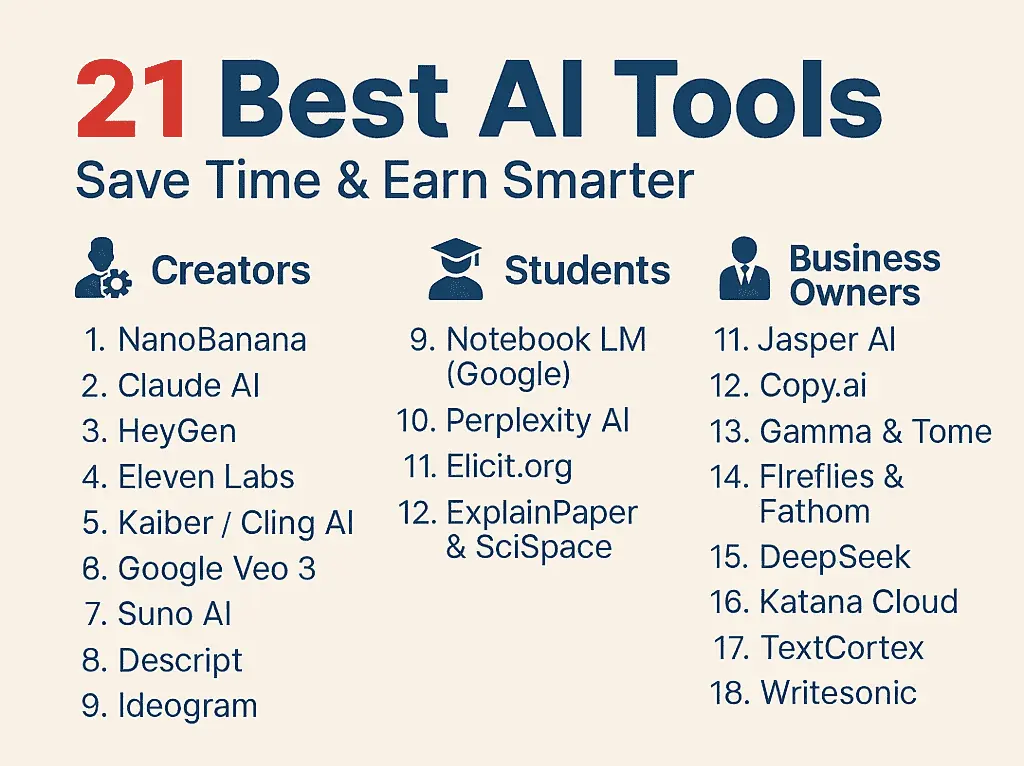 21 Best AI Tools to save Time & Earn Smarter